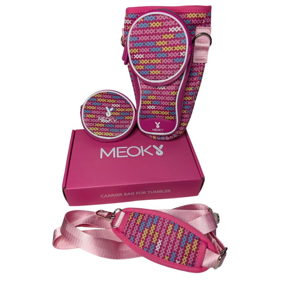 Meoky Tumbler Accessories, Pink 40oz Tumbler Carrying Bag With Adjustable Strap